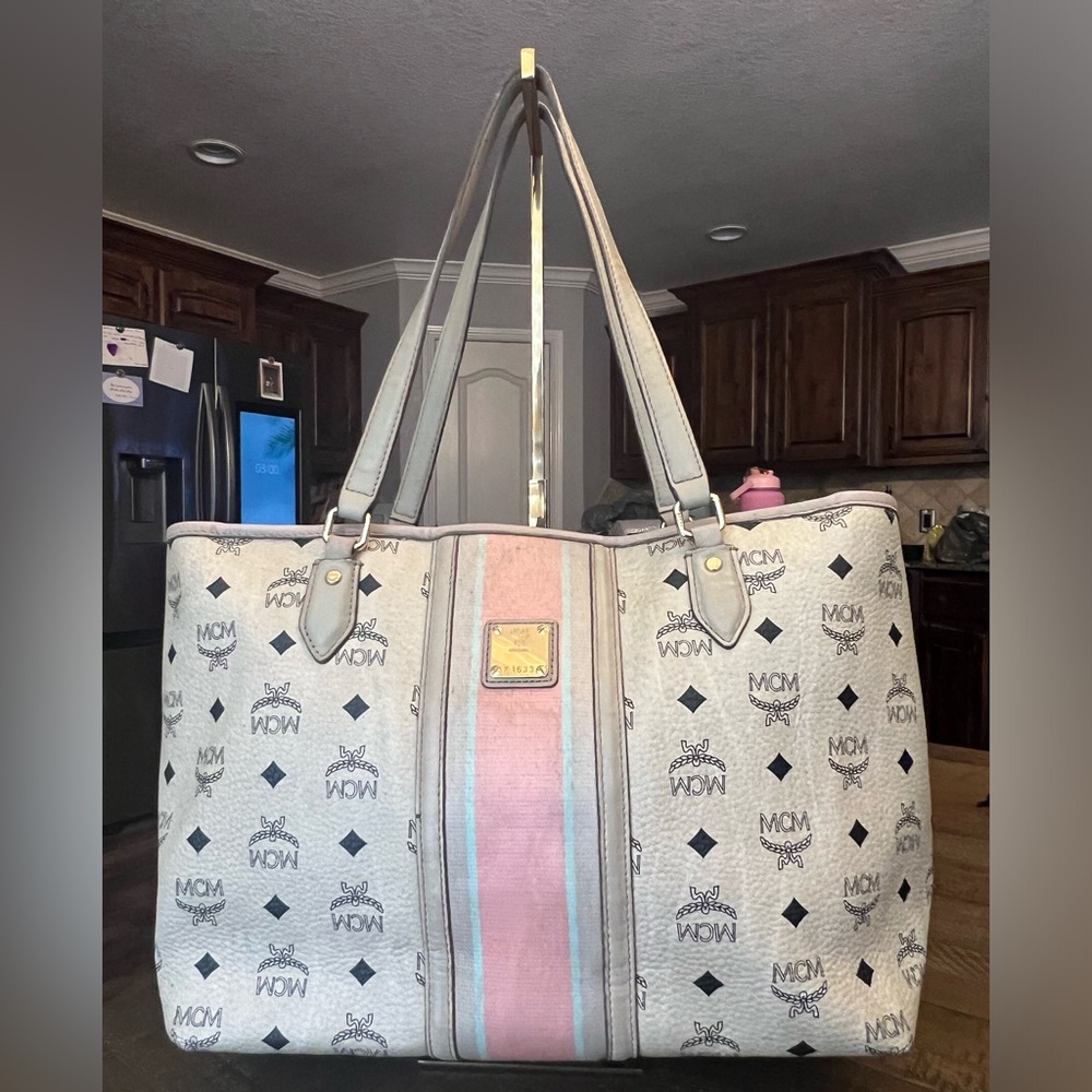 MCM Gray and Pink Signature Tote